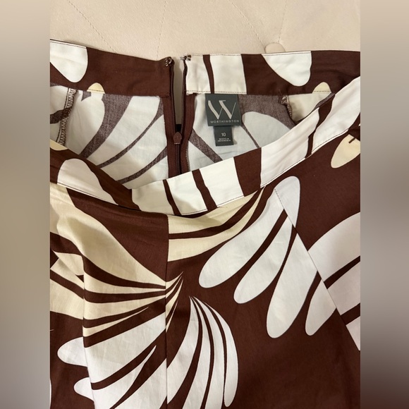 White House Black Market Brown and Cream A-Line Skirt - Picture 4 of 7